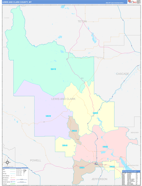 Lewis and Clark County, MT Zip Code Map